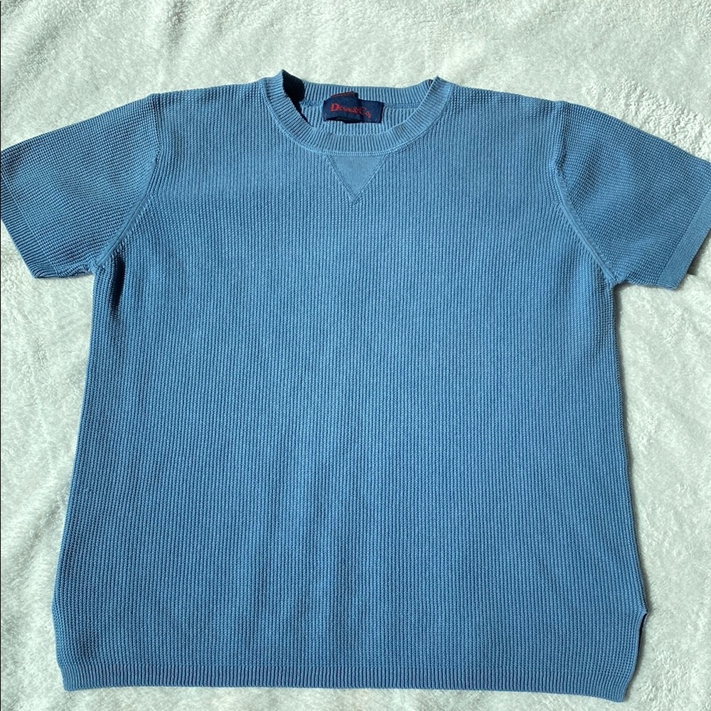 Denim&Co Blue Crewneck Textured Tee Relaxed Fit